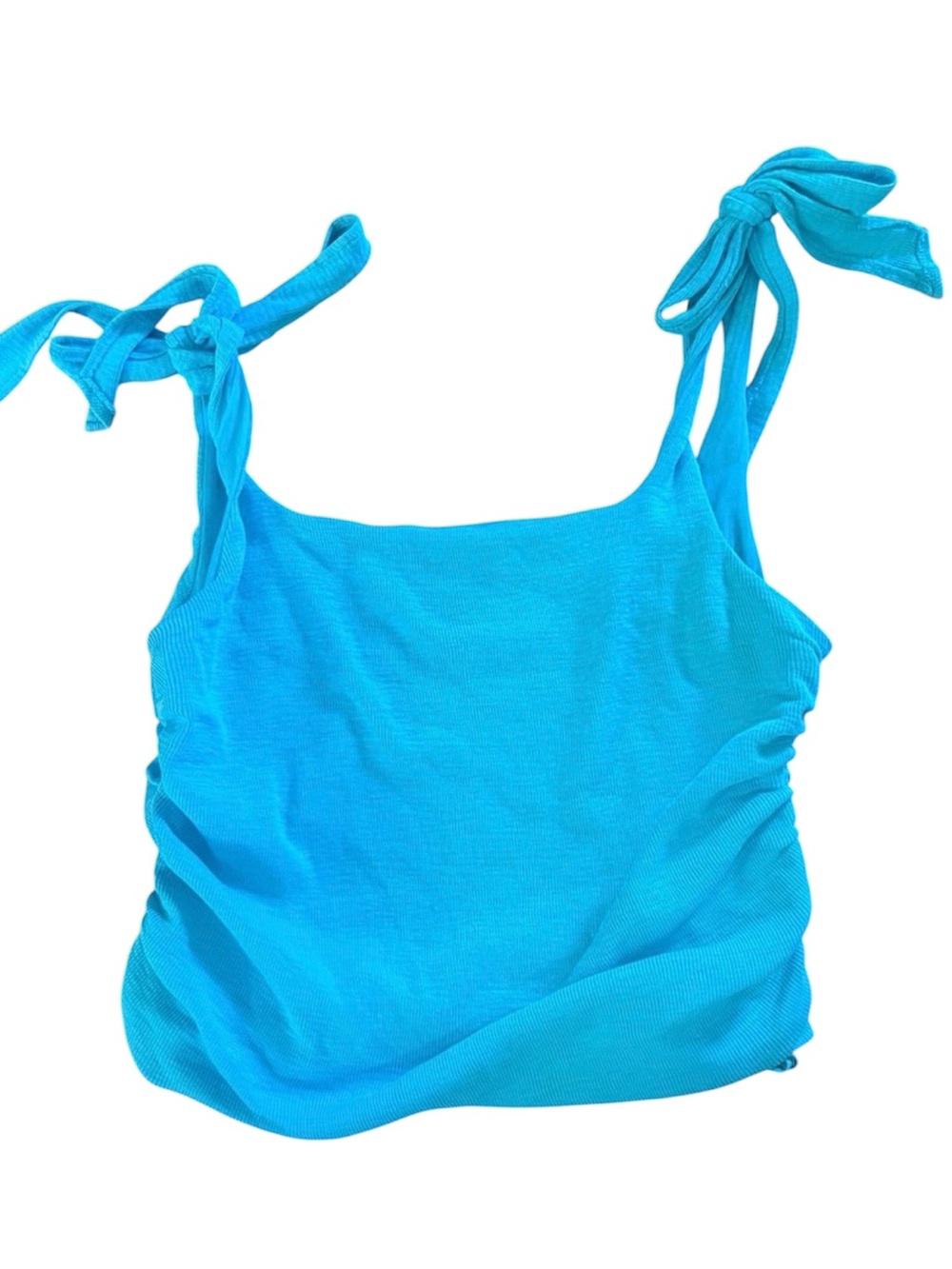 Free People Bright Aqua Tie-Shoulder Ribbed Crop Tank